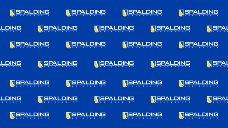 Spalding logos repeated over blue background