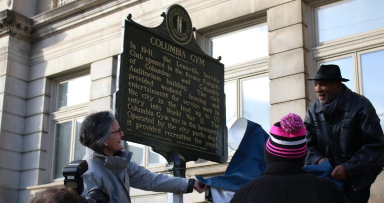 Spalding President Tori McClure and Rahman Ali, the brother of Muhammad Ali, unveiled the new Columbia Gym historical marker